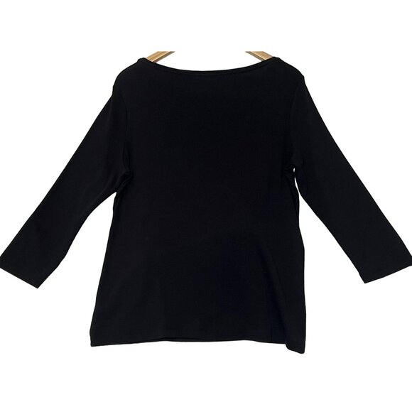 Talbots Women's Black Pima Cotton Tee Shirt Size L 3/4 Sleeve Stretch Goth - Picture 15 of 16